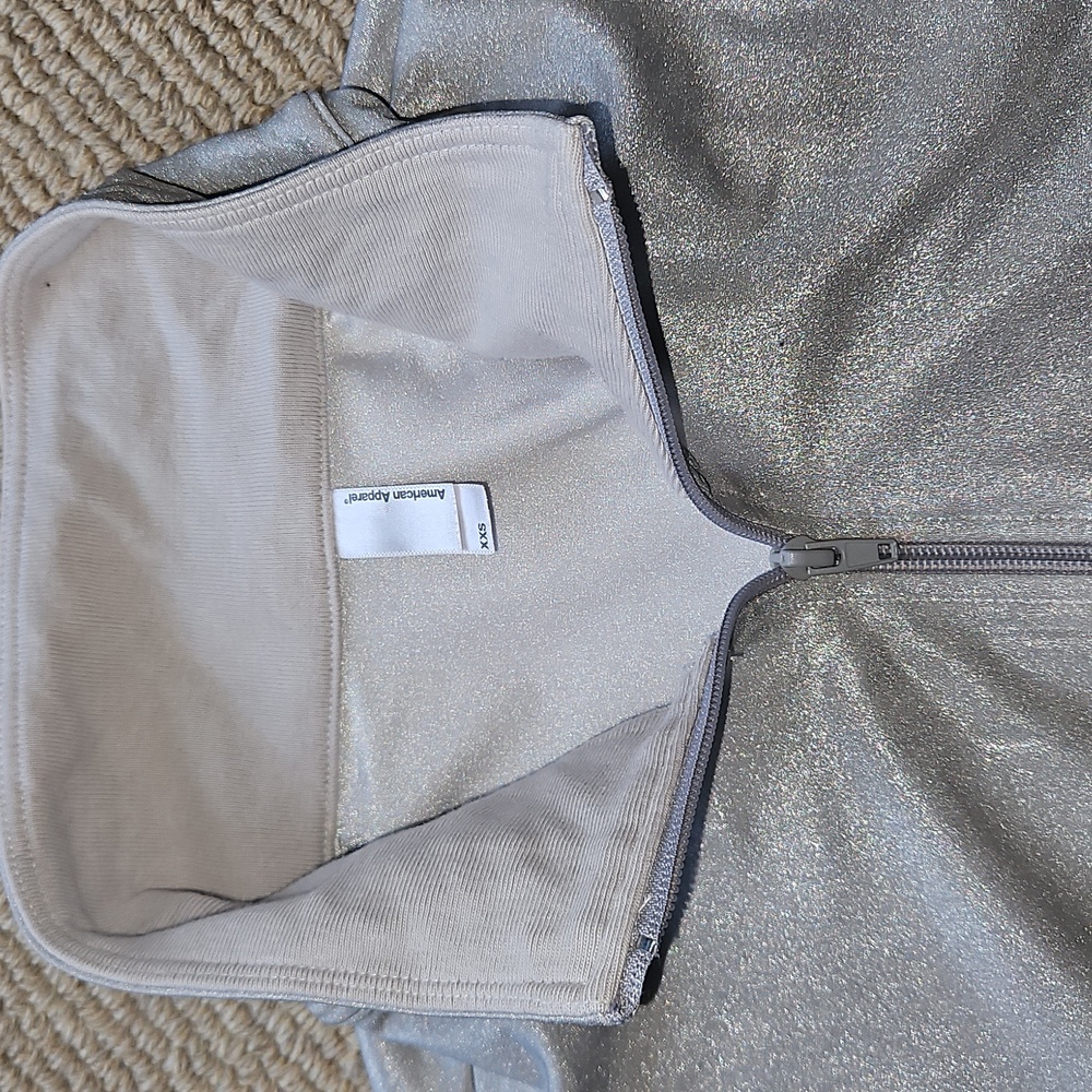 American Apparel Silver Metallic Lightweight Spandex Full Zip Jacket Sweatshirt